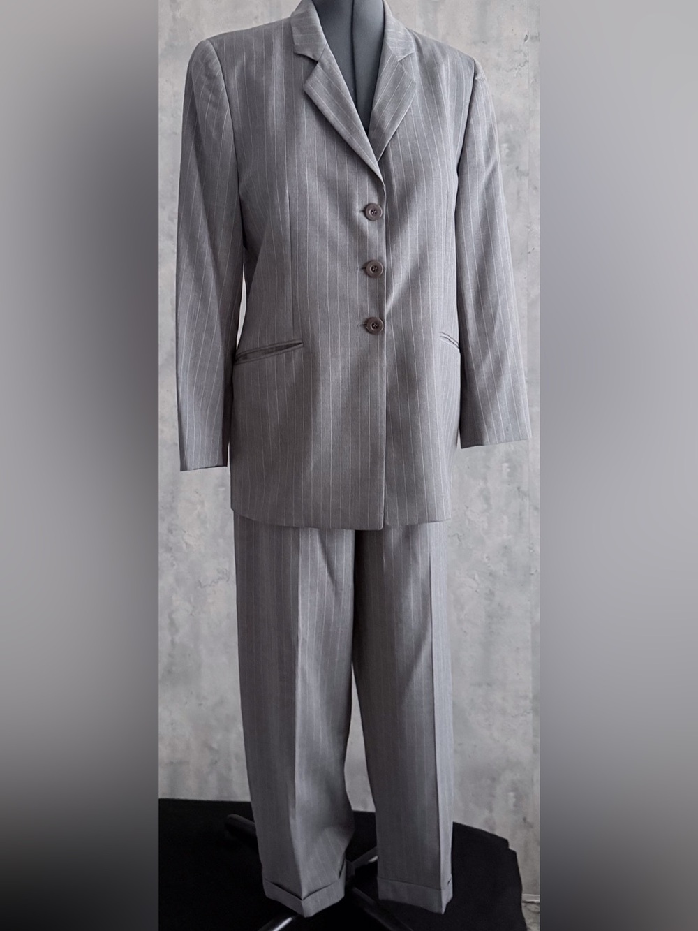 Zanella Loro Piana Grey Pinstripe Merino Wool Pant Suit 2Pc Blazer Trousers 10